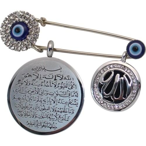 ZKD islam AYATUL KURSI Allah Turkish evil eye Scarf Hijab crystal Stainless Steel Pin brooch baby pin