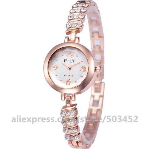 100pcs/lot E-LY 060 Fashion Bracelet Watch Sweet Style Zirconia Watch Lady Rose Gold Color Womens Watches Hot Sells