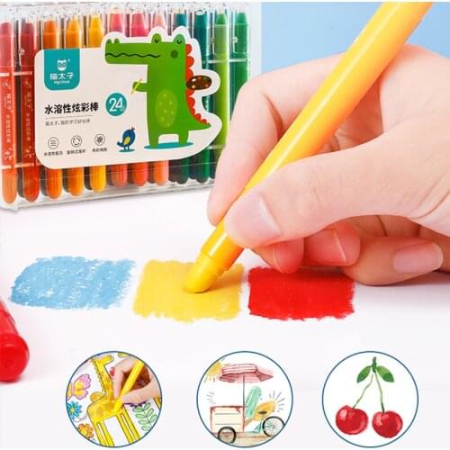 12Pcs Water-soluble Color Pen School Supplies Crayon for Painting & Drawing Spin Out Refill Colorful Pen Sketching Art Painting