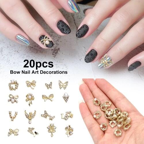 20Pcs/Pack Exquisite Bowknot Nail Art Decorations 3D Charm Rhinestone Bow Ties Nail Jewelry Fashion DIY Manicure Accessories