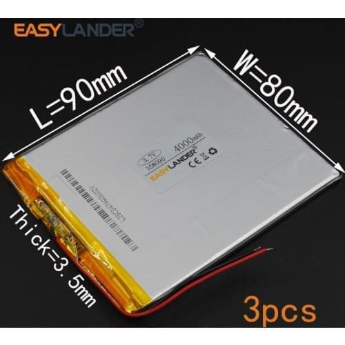3pcs/Lot 3.7V 4000mAh 358090 Rechargeable li Polymer Li-ion Battery For (7 8 9inch tablet PC) Soulycin S18 PDA Onda V802