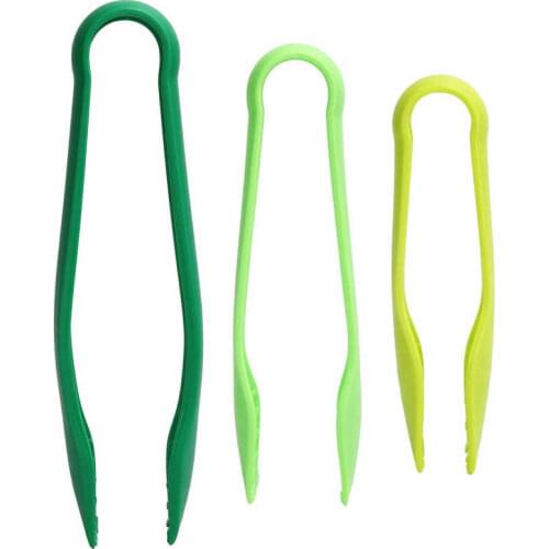 3Pcs Kitchen Tongs Vegetable Clip Food Grade PP Plastic Food Clip for Barbecue Salad Grilling Frying Cooking Green