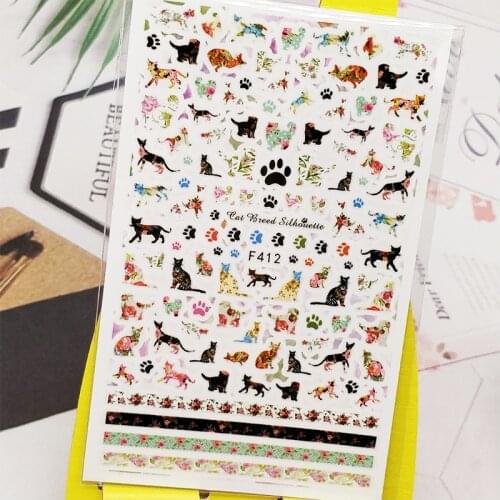 3D Nail Sticker Decals Flower Cat Stripe Design Nail Art Decorations Stickers Sliders Manicure Accessories Nails Decoraciones