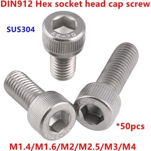 50pcs DIN912 M1.4 M1.6 M2 M2.5 M3 M4 Hexagon Socket Hex Head Cap Screws Bolts