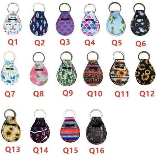 500pcs/lot Coin Holder Chapstick Holder Neoprene Keychain, Unicorn Pattern Lip Palm Holder Floral Print with Metal Ring