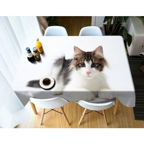 White rectangle tablecloth Waterproof tablecloth party round table cloth customized size Lovely cat Cushion cover
