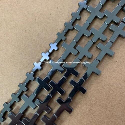 Free Shipping Natural Stone No Magnetic Long Cross Black Hematite Beads 8x10 14x17MM 15" Per Strand Pick Size