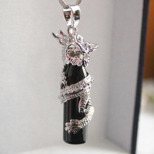 Free shipping Wholesale fancy Chinese Wind Cylinder black Green jades Dragon Pendants Necklace