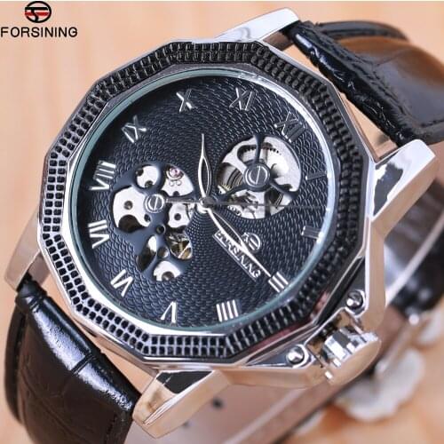 FORSINING Top Luxury Mens Automatic Business Mechanical Watch Leather Skeleton Hollow Clock Waterproof Men Mechanical Watch New