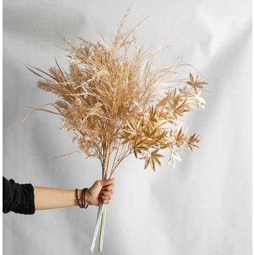 Artificial gold wedding flog flowers fake eucalyptus leaf gold series DIY wedding Christmas garden home party decor