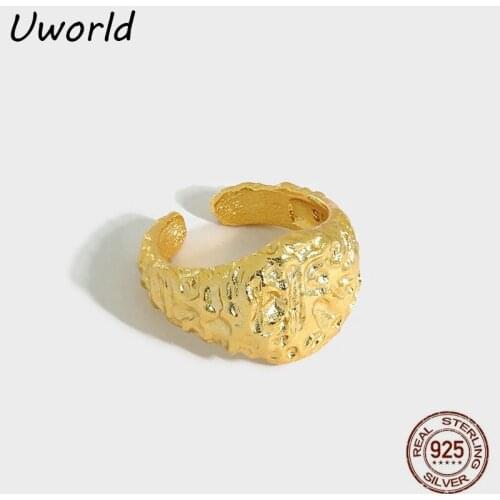 S925 Sterling Silver Irregular Textured Wide Face Rings High Polish 18K Gold Plated Wide Irregular Rings for Women