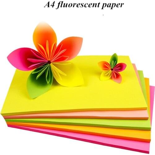 100pcs Color A4 Copy Paper 70g Color Fluorescent Printing Paper Childrens Handmade Paper Crane Love Origami
