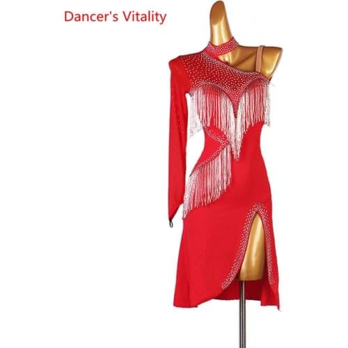 Latin Dance Dress Diamond Stand-Up Collar Skirt Performance Clothes Profession Custom Female Adult Child Competition Clothing
