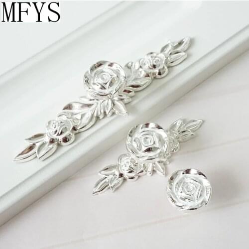 MFYS Shabby Chic Dresser Drawer Knobs Pulls Handles Creamy White Gold Rose / Flower Kitchen Cabinet Knobs Ornate Knob Hardware