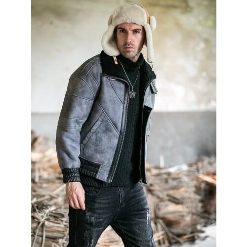 Fur Coat Mens Lamb Fur Lapel Motorcycle Short Genuine Leather Clothes Fur Handsome Winter Jacket Fashion Size M - 4XL