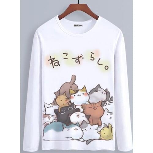 Neko Atsume Cosplay T Shirt Cartoon Cat Printed T-Shirt Spring Autumn Long Sleeves tshirt Casual Top Tee Cosplay Costume
