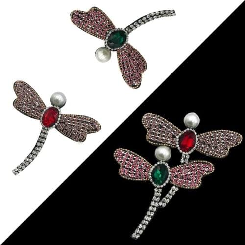 New dragonfly Handmade rhinestone beaded patches for clothing DIY 3d embrodery applique decorative Badge Patch