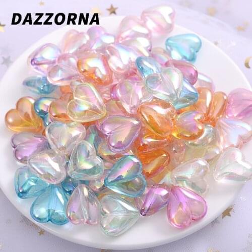 New 10-50Pcs/Pack Acrylic Beads Colorful Transparent Ab Heart Shape Loose Spacer Beads For Jewelry Making Handmade Accessories