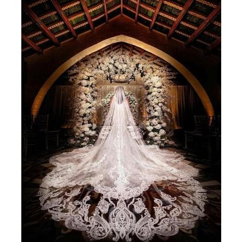 New Wedding Veils Cheap Free Shipping Lace Sequins Appliqued White Ivory Tulle Wedding Bridal Veil 3M Long One Layer