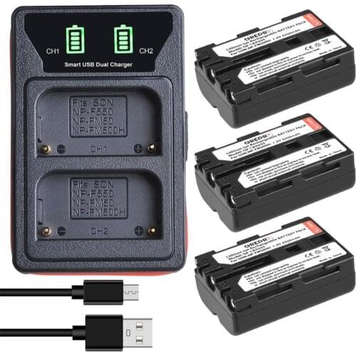 NP-FM500H Battery + NP FM500H NP-F550 NP-FM50 Charger with USB and Type C port for Sony A200, A200K, A200W, A300, A350, A450