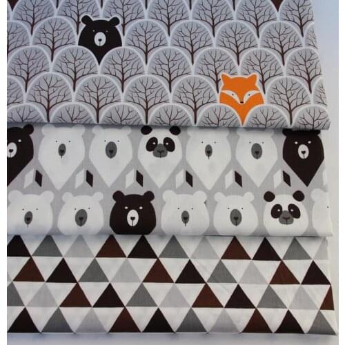 Lovely Grey Animal Fox Bear Panda Tree Geometry Printed 100% Cotton Fabric DIY Sew patchwork quilting bedding cushion baby clot