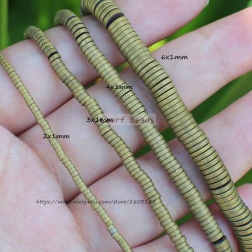 Very Shining ! 380pcs Natural Hematite MatteGold HaiXi/Disc Shape1x2-6mm Loose beads 15inch/38cm,For DIY Jewelry making