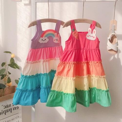 Girls Clothes Summer Girls Dress Baby Suspender Dress Fashion Trend Korean Version of The Rainbow Cartoon Toddler Cake Dress