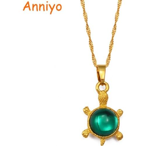Anniyo Green Tortoise Pendant Necklaces for Women Girls Gold Color Charm Jewelry Turtle Chain Necklace Gifts #247606