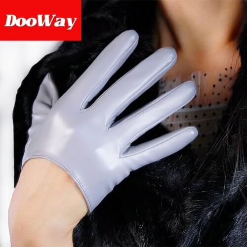 DooWay Extra Short Latex Gloves Faux Leather Sliver Gray 5-inch Half Palm PU Evening Dress Party Cosplay Gloves