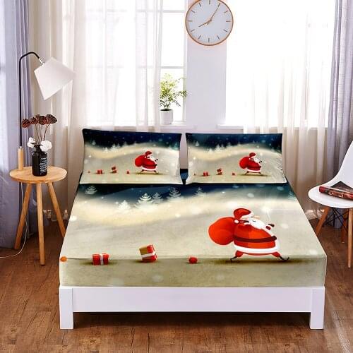 Gift Pocket 3pc Polyester Solid Fitted Sheet Mattress Cover Four Corners With Elastic Band Bed Sheet(2 pillowcases)