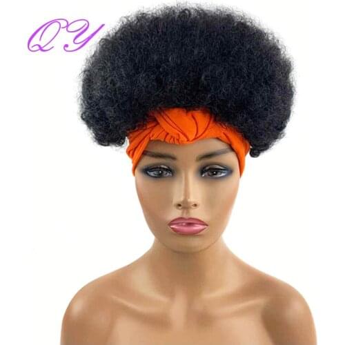 QY Hair HeadBand Short Wig Synthetic Head Wigs for African Women Black Curly Turban Hair Wigs