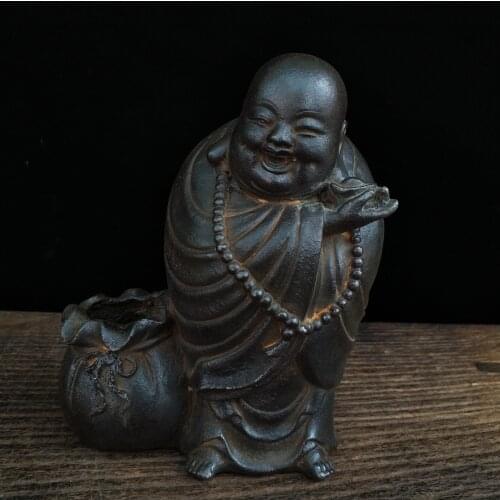 Rare Old chinese JIN DYANSTY(259--581)SeatedIron cloth bag Luohan ornaments