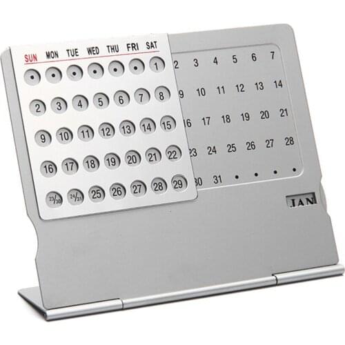Adjustable Creative Mini Ultra-thin Metal Desktop Calendar Super Perpetual Unique 100 Years English Room Decoration Calendars