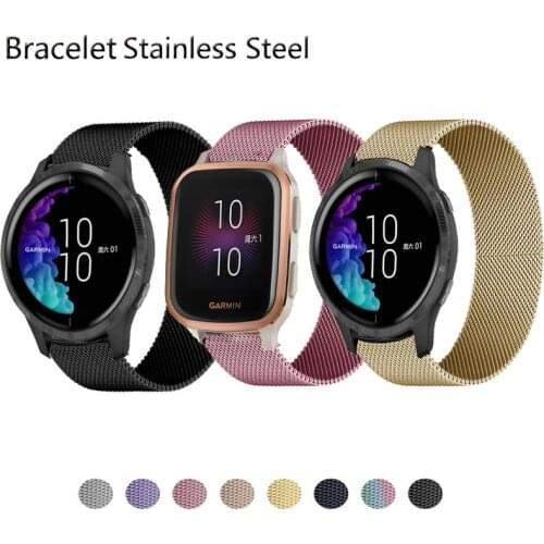 20mm 22mm Milanese Loop Magnetic Wrist Strap Band for Garmin Venu Sq for Garmin 245 645 Music Stainless Steel Bracelet