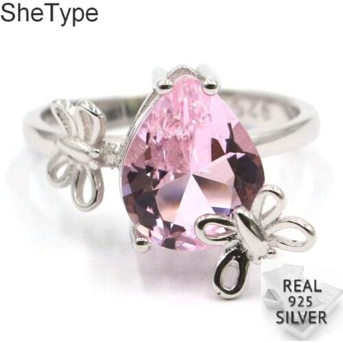 11x9mm SheType 2.9g Butterfly Shape Created Pink Kunzite Gift For Sister 925 Solid Sterling Silver Rings