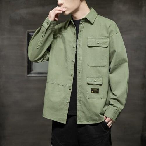 Shirt mens spring and autumn new wild cotton long-sleeved jacket mens casual and handsome outer wear trendy tooling shirt