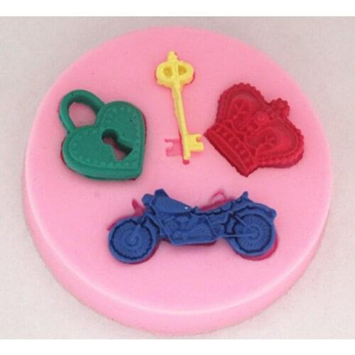 Silicone mold FM230 Mini Motorcycle key lock crown shape Decoration clay mold Fondant cake mold Baking mold Free shipping