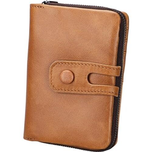 Vintage Designer Male Wallets 100% Genuine Leather Men Short Wallet Zipper & Hasp Cowhide Purse RFID Card Holder Coin Pocket