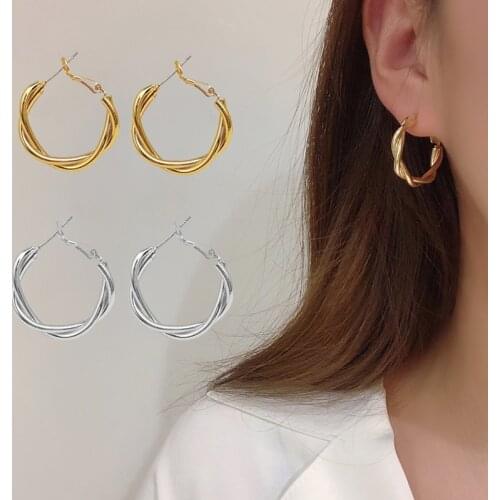 Women Geometric Circle Hoop Earrings Accessories Jewelry Vintage Metal Cross-woven Twist Earrings party Gift