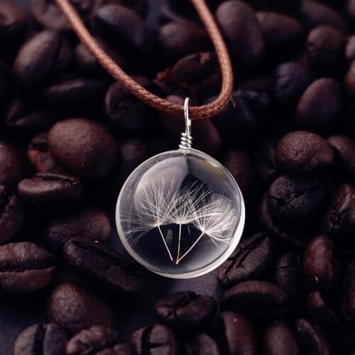 1pc Necklace Dandelion Glass Ball Pendant Necklace Charm Trendy Natural Dandelion Pendant Transparent Glass Ball Accessories