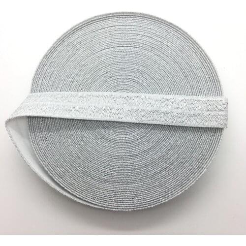 5yards/lot 5/8" 15mm Silver Multirole Fold Over Elastic Spandex Satin Band Ties Hair Accessories Lace Trim Sewing Notion