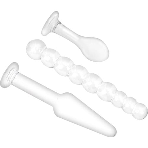 IKOKY Prostate Massager Butt Stimulation Sex Toys for Women Men Anal Plug Glass Crystal 3Pcs/set Butt Plug Anal Dildo Bead