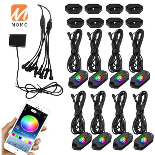 Auto Light 4x4 SUV ATV Decoration Car RGBW 8PC LED Rock LIghts Under Body Kit With APP Remote Control