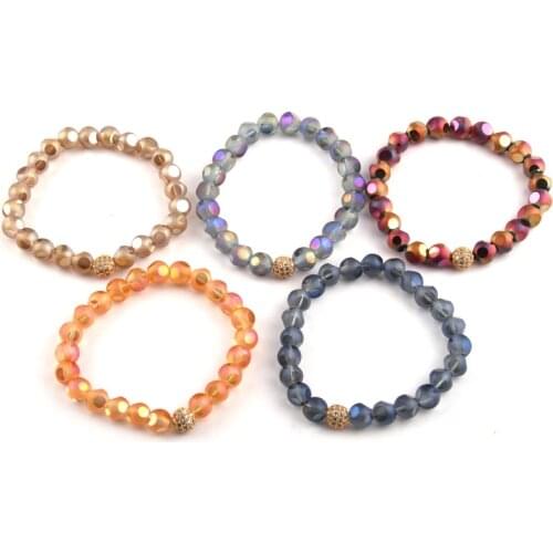 Free Shipping Energy Bracelets 8mm Beautiful Crystal Glass Bracelet and cubic zircon ball 5pc different color/lot