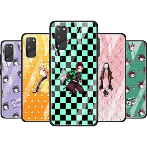 Demon Slayer cute for Samsung Galaxy S20 FE Ultra Note 20 S10 Lite S9 S8 Plus Luxury Tempered Glass Phone Case Cover
