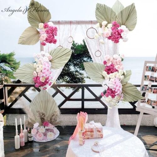 Flower Arrangement Dried Fan Leaf Reed Pampas Grass Artificial Flower Row Wedding Arch Backdrop decor Rose Wall Window Display