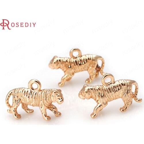 D363)6 pieces 11x18mm 24K Champagne Gold Color Plated Brass Tiger Charms Pendants High Quality Diy Jewelry Accessories