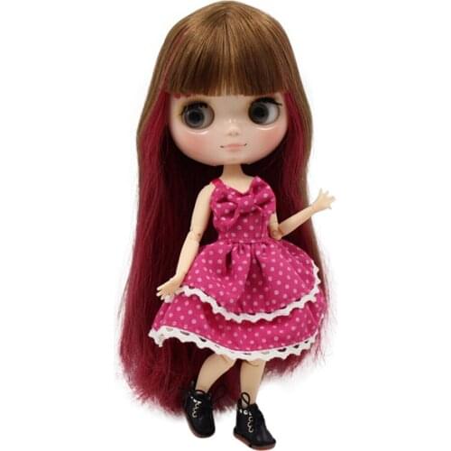 Blyth Middie Doll red mix brown hair joint doll shiny face 1/8 doll toy 20cm