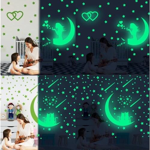 DIY 3D Luminous Angel Wall Sticker Luminous Unicorn Stars Sky Moon Wall Sticker for Bedroom Childrens Room Wall Stickers Decor