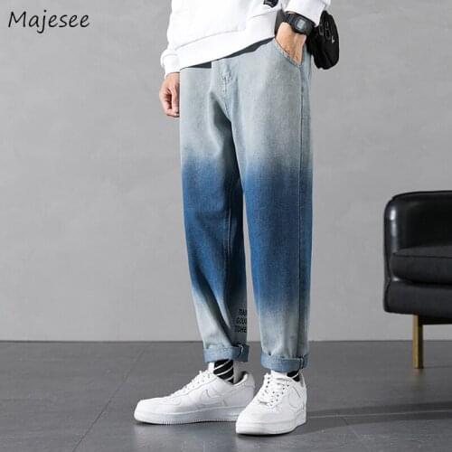 Men Jeans Harem Trousers Denim Gradient Color Fashion Cool Harajuku Patchwork Chic All-match Loose Casual Ankle-tied Streetwear